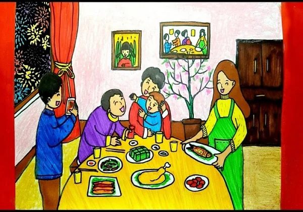 Tranh đề tài gia đình ngày Tết