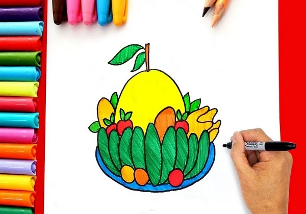 Tranh vẽ mâm ngũ quả ngày Tết