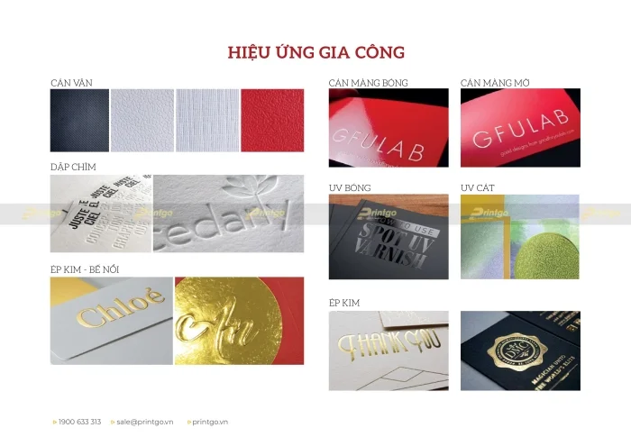 Các hiệu ứng gia công thường sử dụng