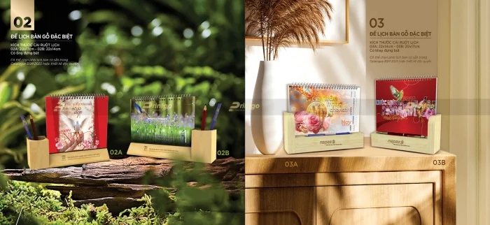 Lịch để bàn đế gỗ và lịch để bàn đế mica - Nên chọn loại nào cho món quà doanh nghiệp?