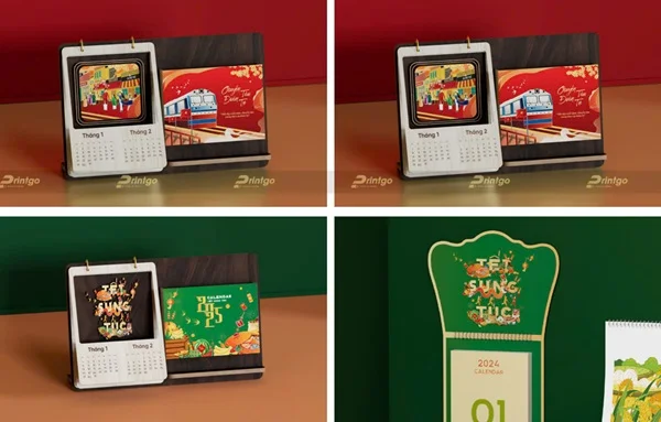 Lịch gỗ để bàn Chuyến Tàu Đoàn Tụ và Tết Sung Túc