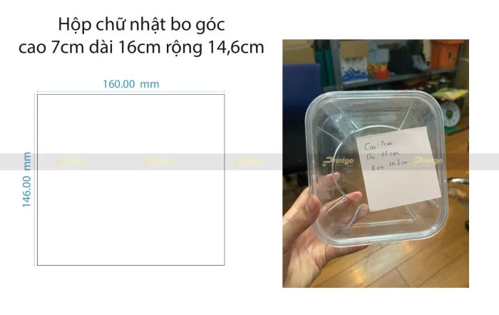 Khuôn hộp chữ nhật bo góc cao 7cm - dài 16cm - rộng 14,6cm