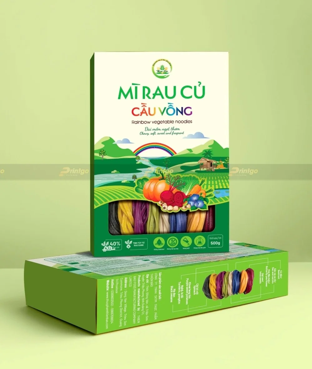 Dự án thiết kế và in ấn hộp mỳ rau củ cầu vồng Thiện Bảo