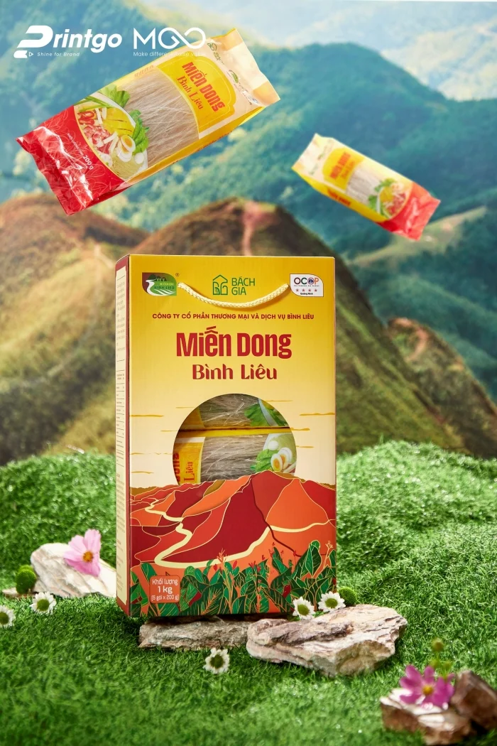 Dự án thiết kế bộ bao bì dự thi chứng nhận OCOP Miến dong Bình Liêu
