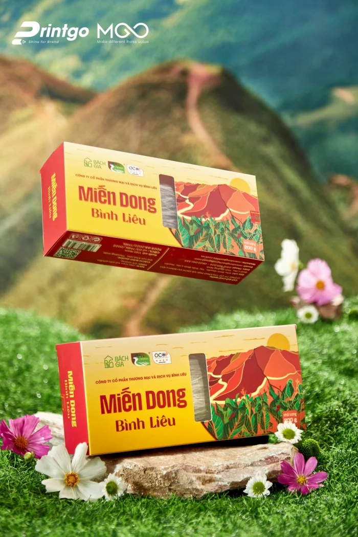 Hộp miến dong Bình Liêu 200g với quy cách Hộp giấy mềm nắp gài 2 đáy