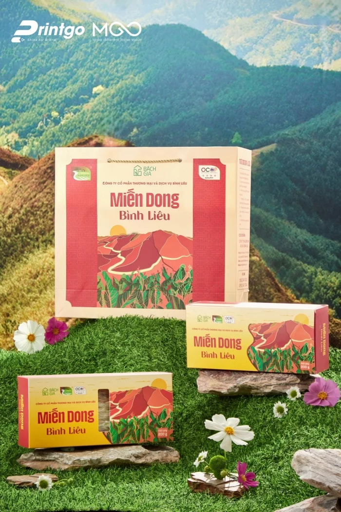 Dự án thiết kế bộ bao bì dự thi chứng nhận OCOP Miến dong Bình Liêu