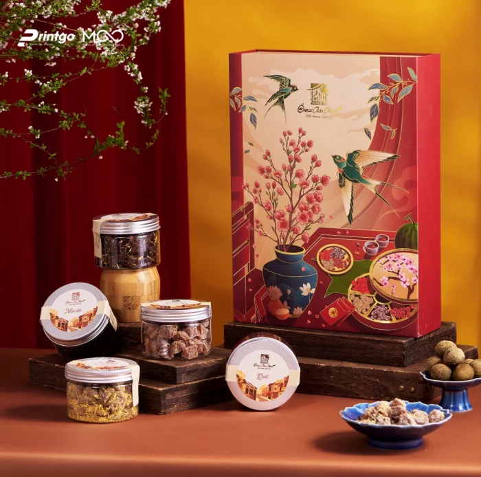 In hộp bìa cứng quy cách âm dương có đai đựng SET quà tết