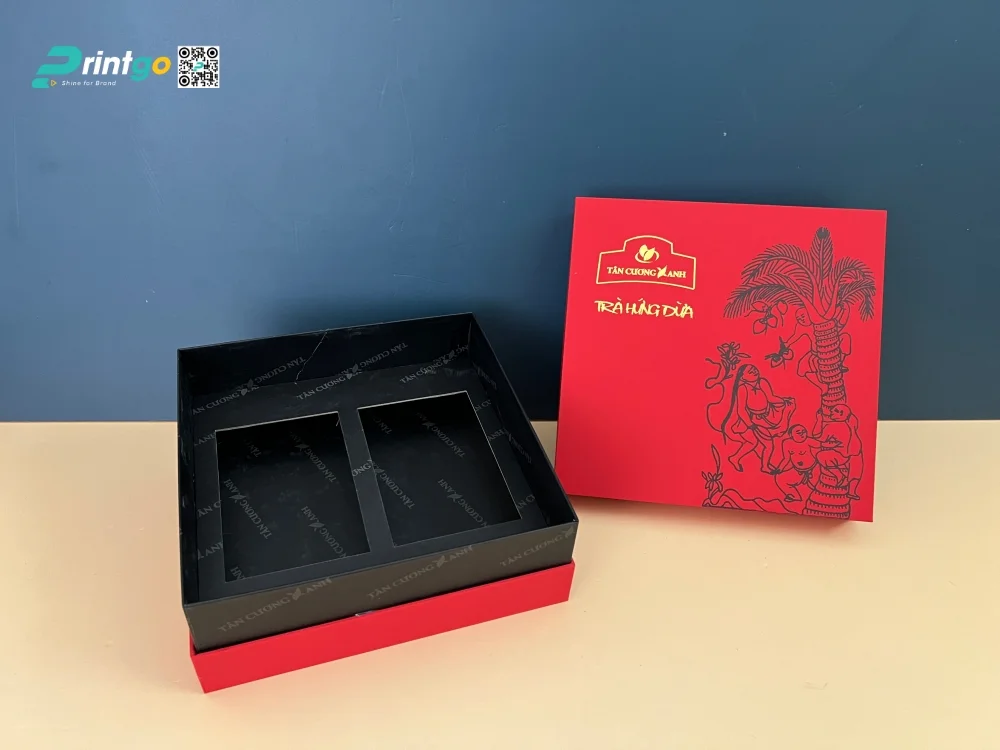 In hộp đựng trà Hứng Dừa quy cách tối giản, nhưng sang trọng
