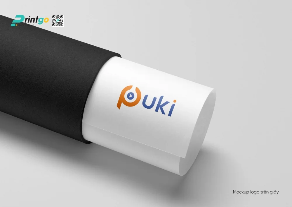 Mockup logo công nghệ Puki trên giấy