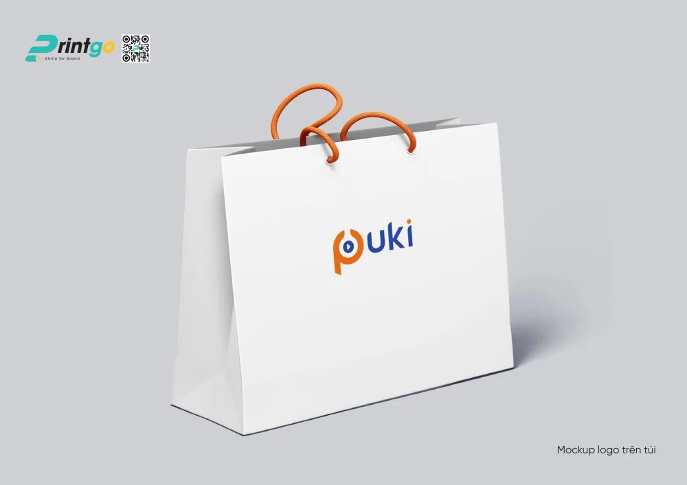 Mockup logo công nghệ Puki trên túi giấy