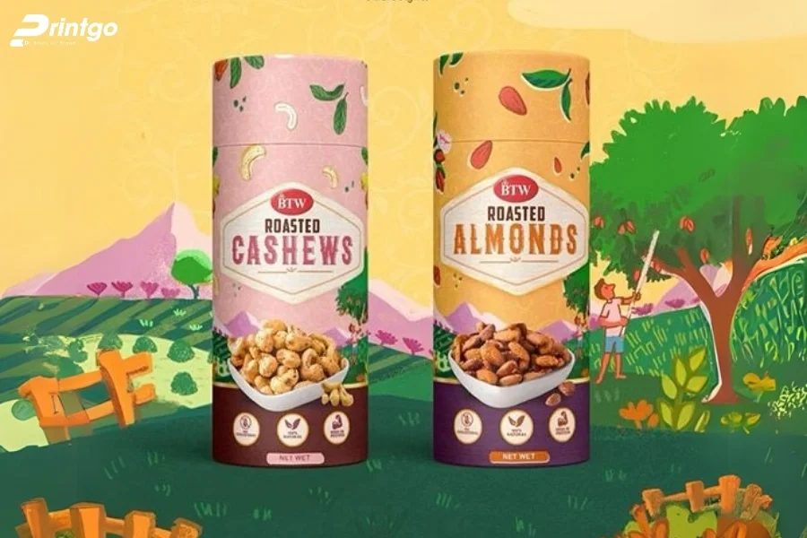 Mẫu hộp giấy đựng hạt điều dạng hình trụ tròn