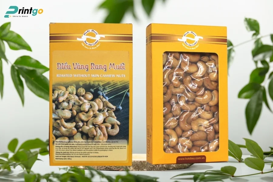 Hộp giấy đựng hạt điều giấy kết hợp kính mica