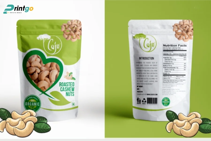 Mẫu bao bì đựng hạt điều dạng túi zip đáy đứng