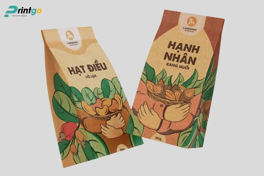 Hộp giấy đựng hạt điều phong cách giản dị, mộc mạc 