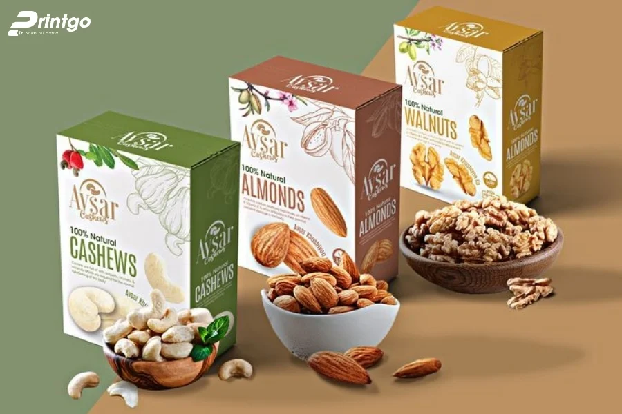 Mẫu hộp giấy đựng hạt điều tối giản, truyền thống