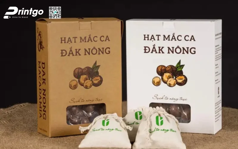 Thiết kế in hộp đựng hạt macca giấy kraft