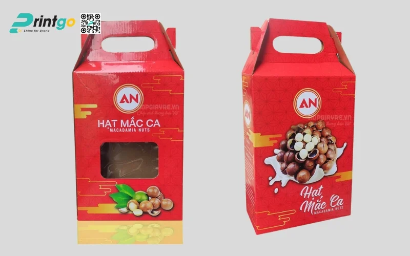 Mẫu bao bì macca dạng hộp carton sóng