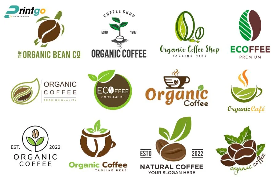 Logo cà phê kết hợp yếu tố thiên nhiên hữu cơ
