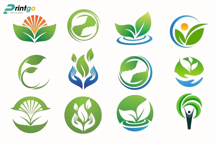 Logo lá trà kết hợp cùng biểu tượng thiên nhiên