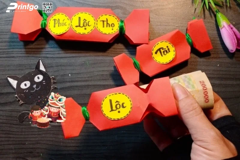 Bao lì xì dạng viên kẹo sáng tạo 