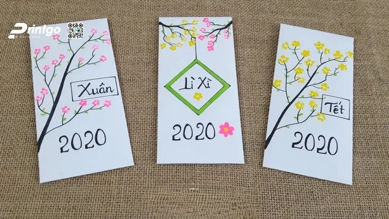 Bao lì xì hoa mai hoa đào tối giản 