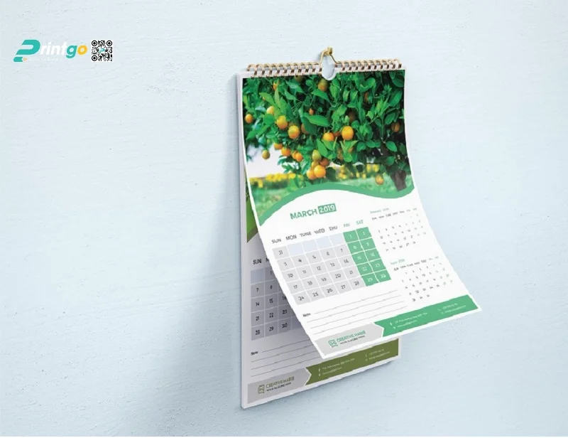 Mẫu lịch treo tường họa tiết cây cam 