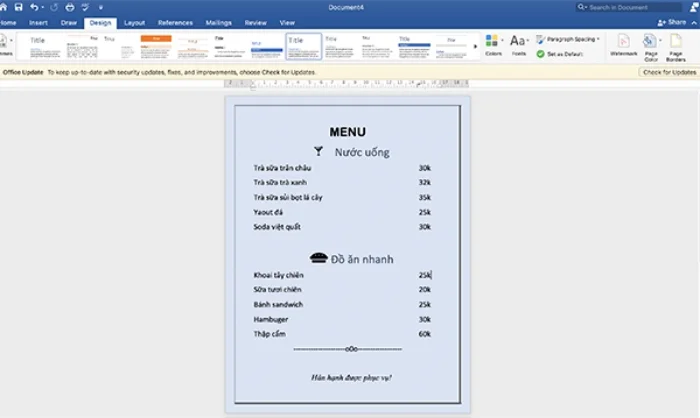 Hướng dẫn cách làm menu trong word đơn giản, chuyên nghiệp