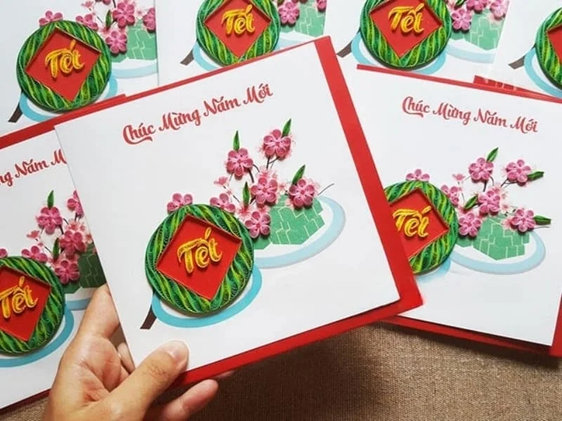 Thiệp Tết cành đào khoe sắc 