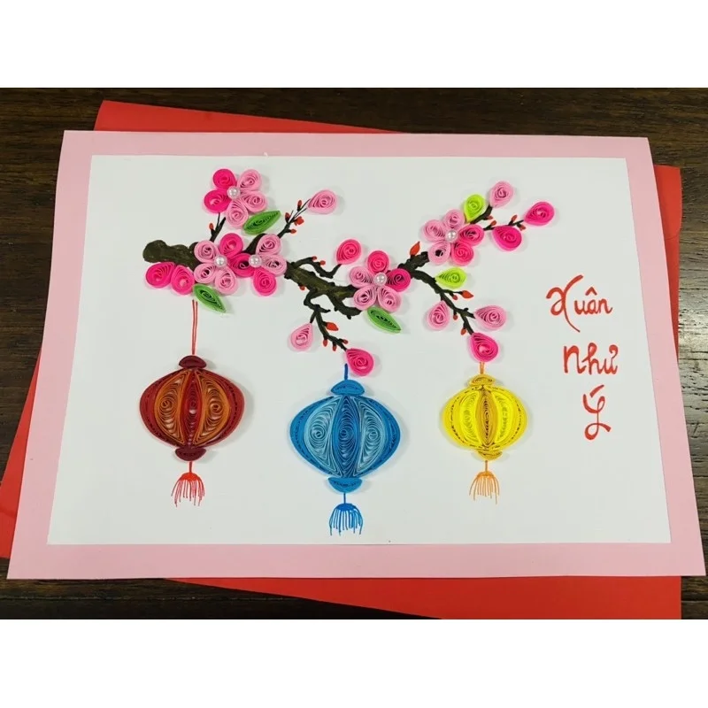 Thiệp chúc mừng năm mới đèn lồng trang trí 