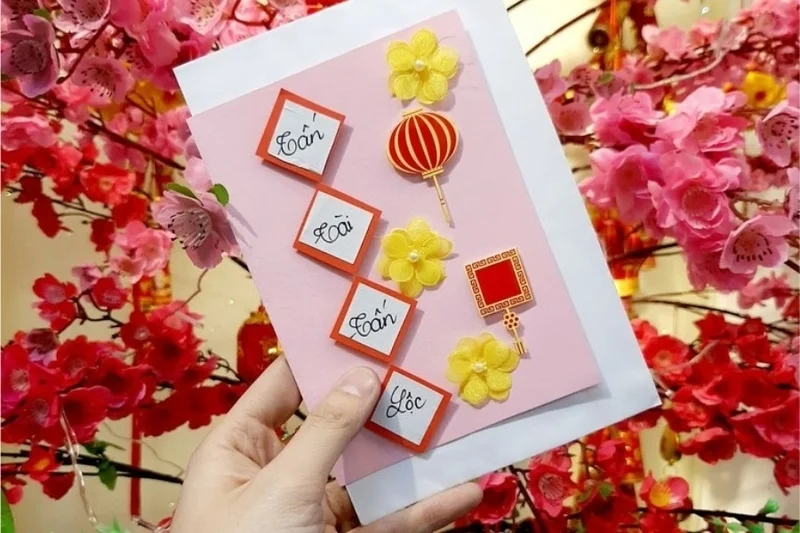 Thiệp tết màu hồng phấn đẹp mắt 