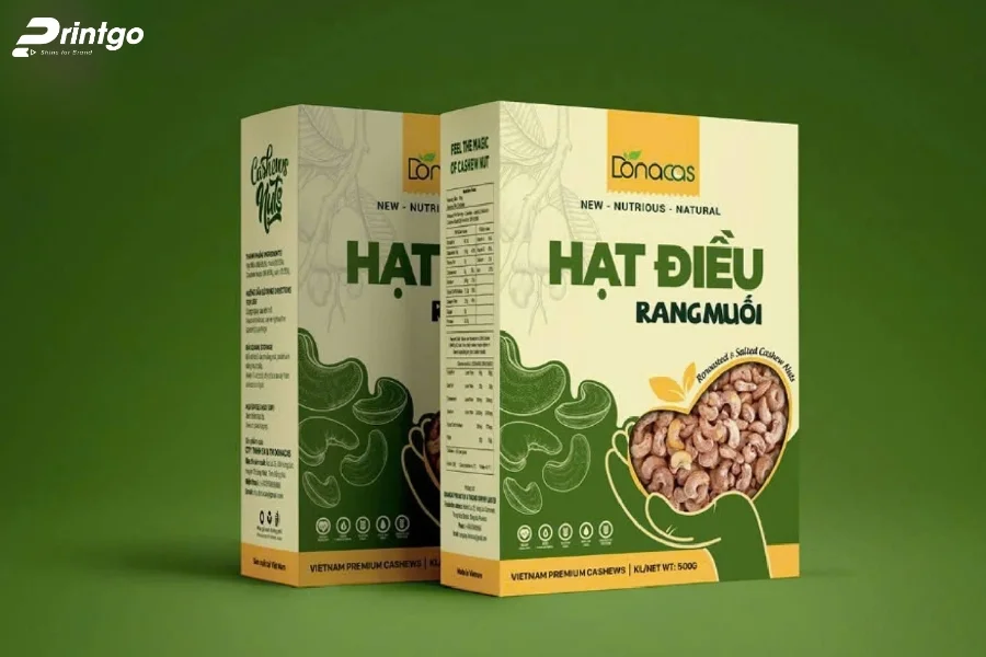 Mẫu thiết kế hộp giấy đựng hạt điều rang muối