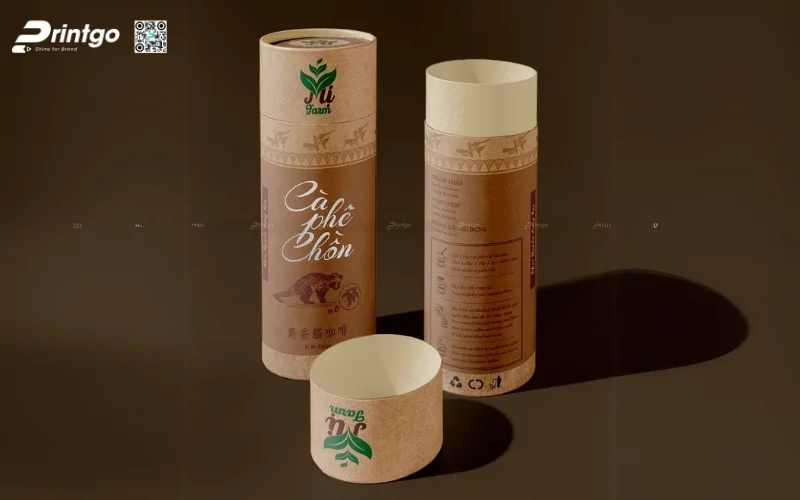 Mẫu in bao bì cà phê dạng hộp trụ tròn