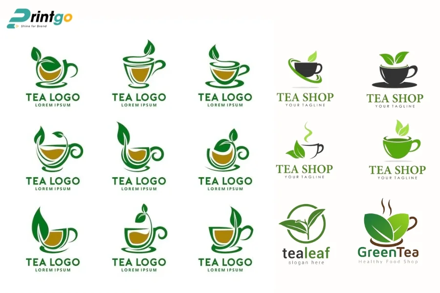 Logo lá trà mang phong cách truyền thống, dân gian
