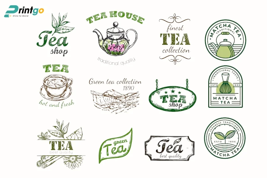 Logo lá trà kết hợp kiểu chữ nghệ thuật (Typography)