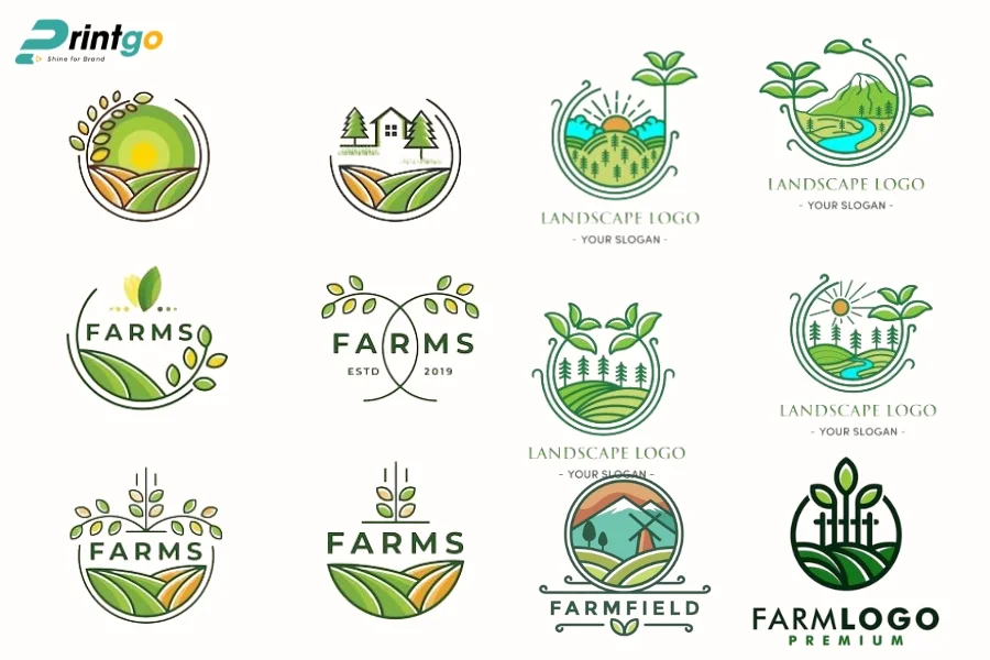 Logo lá trà kết hợp cùng biểu tượng thiên nhiên