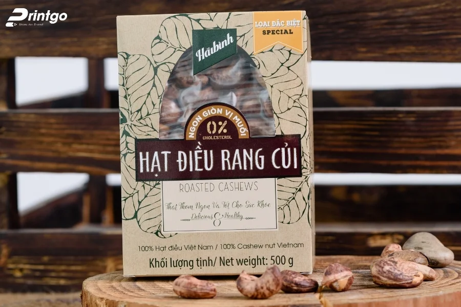 Mẫu hộp giấy đựng hạt điều hiện đại, nhẹ nhàng