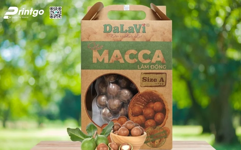 Thiết kế in hộp đựng hạt macca giấy kraft