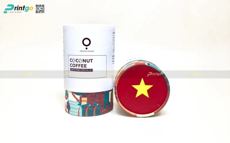 Mẫu in bao bì cà phê dạng hộp trụ tròn