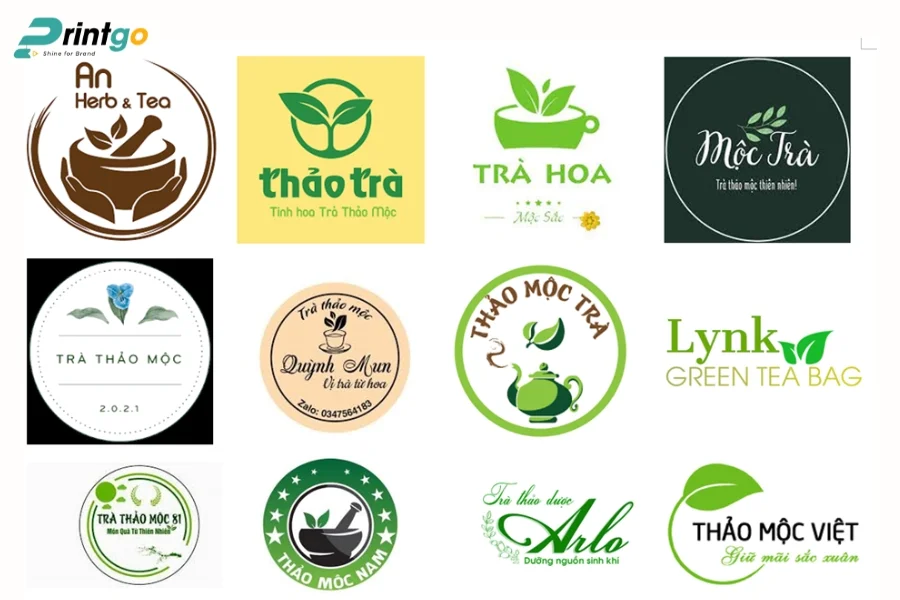 Logo lá trà kết hợp kiểu chữ nghệ thuật (Typography)