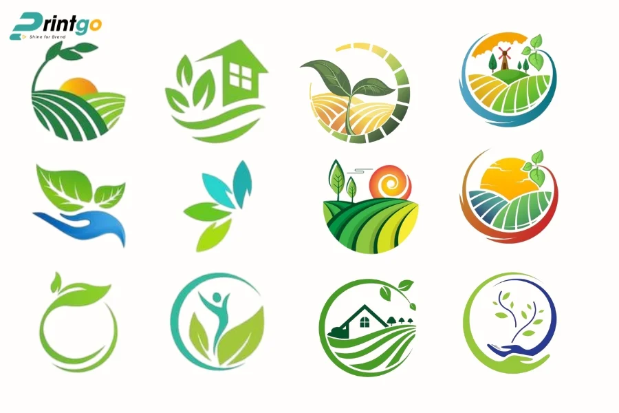 Logo lá trà kết hợp cùng biểu tượng thiên nhiên