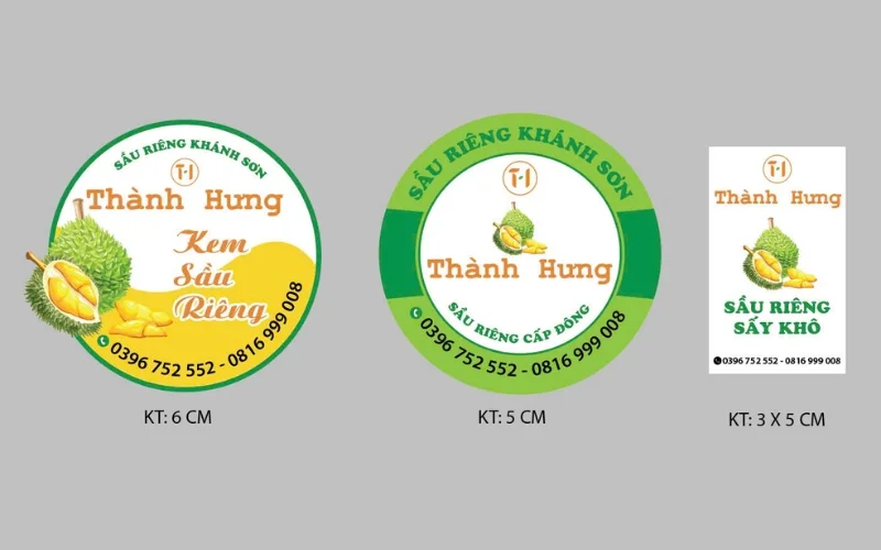 Tem xuất khẩu sầu riêng tròn dán trực tiếp lên trái