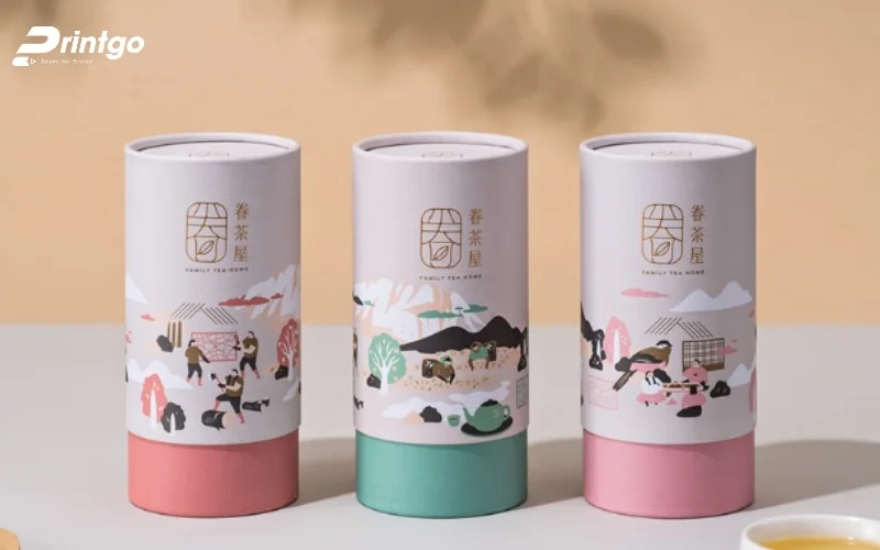 Bao bì trà dạng hình trụ tròn