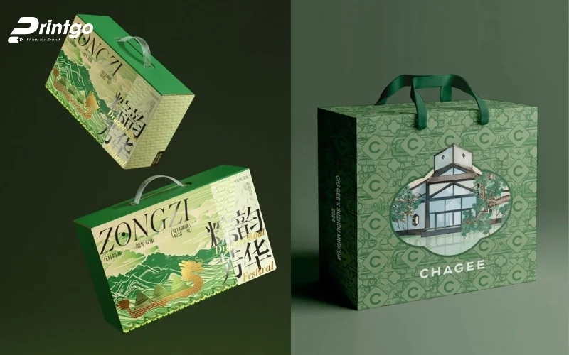 Thiết kế bao bì trà dạng carton dạng túi xách