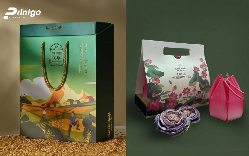 Thiết kế bao bì trà dạng carton dạng túi xách