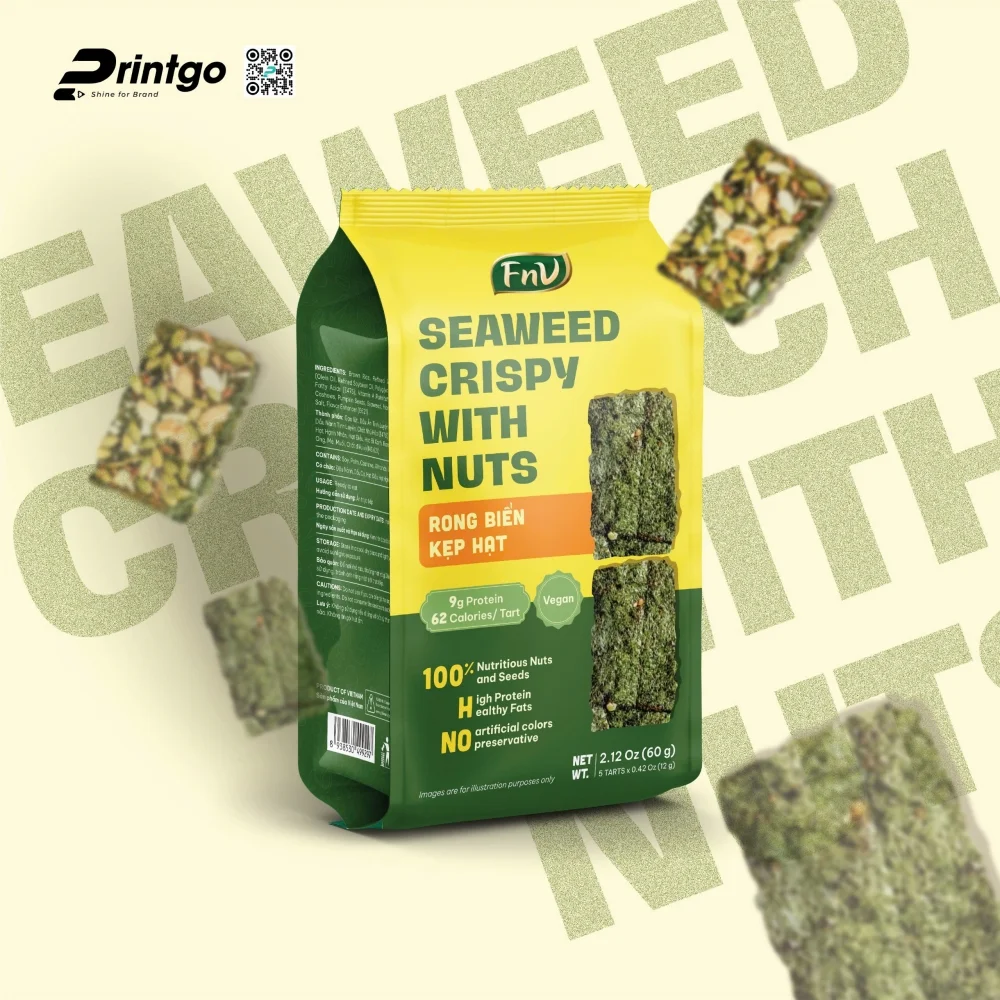Thiết kế bánh hạt dinh dưỡng FnV trình bày thông tin theo bố cục “Functional Snack”