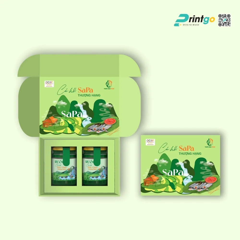 Dự án thiết kế và in ấn bao bì cá hồi Thức Mai đạt chứng chỉ OCOP, Halal do Printgo thực hiện