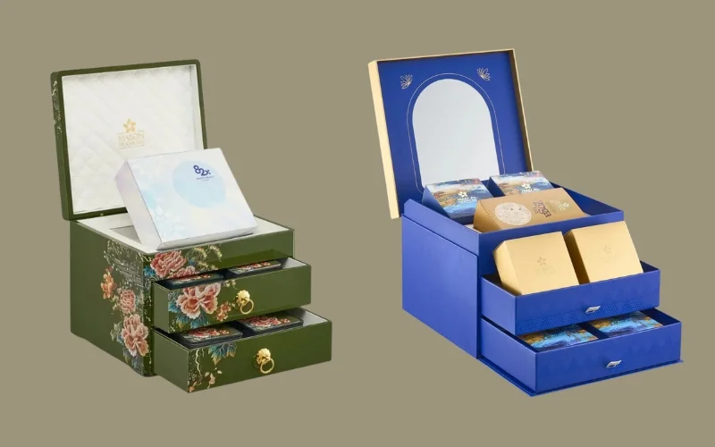 Nhóm mẫu hộp bánh trung thu kèm trà 8 bánh Nhóm mẫu hộp bánh trung thu kèm trà 8 bánh