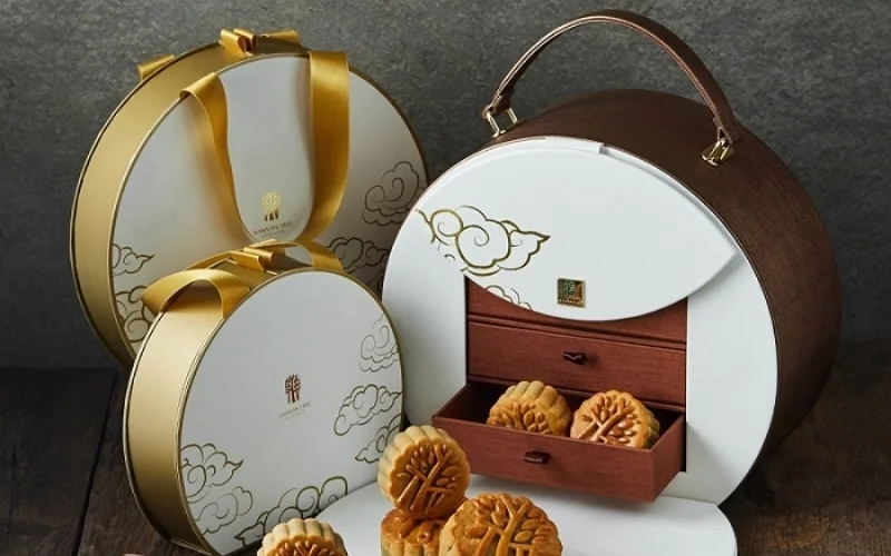 Mẫu hộp bánh trung thu hình tròn 5 bánh Mẫu hộp bánh trung thu hình tròn 5 bánh