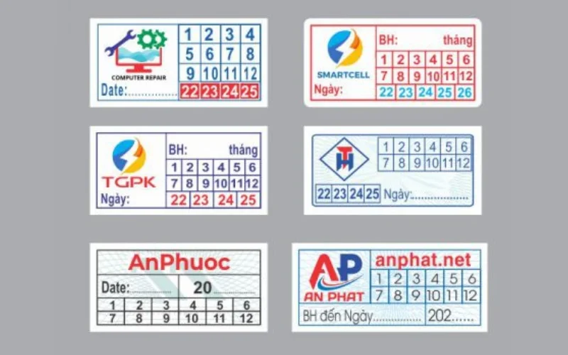 Mẫu kích thước tem bảo hành hình chữ nhật 