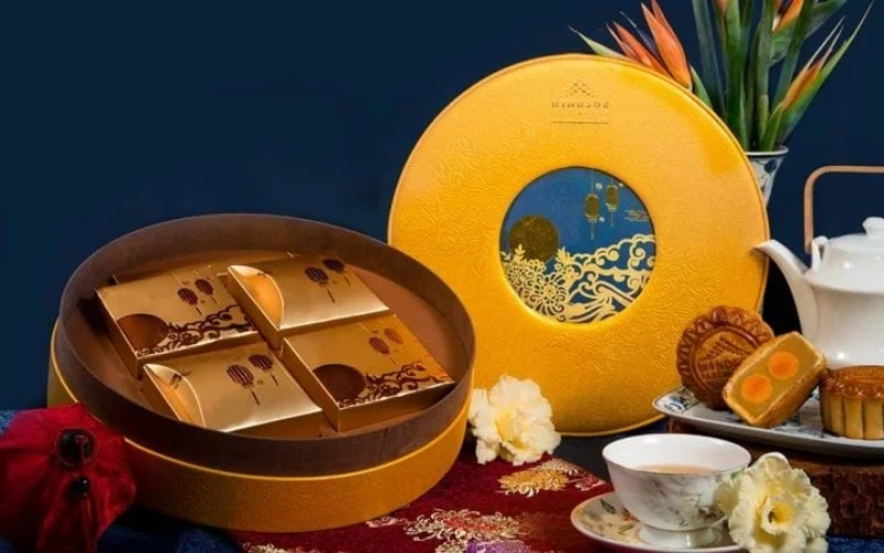 Mẫu hộp bánh trung thu hình tròn 4 bánh Mẫu hộp bánh trung thu hình tròn 4 bánh